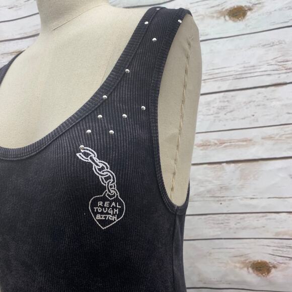 RTB Real Tough B itch In Total Control of Herself Black Graphic Bling Tank XL - Picture 6 of 11